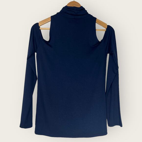 L'agence Damaris Cold Shoulder Turtleneck Top | Small | Blue Holiday Sweater - Picture 5 of 5